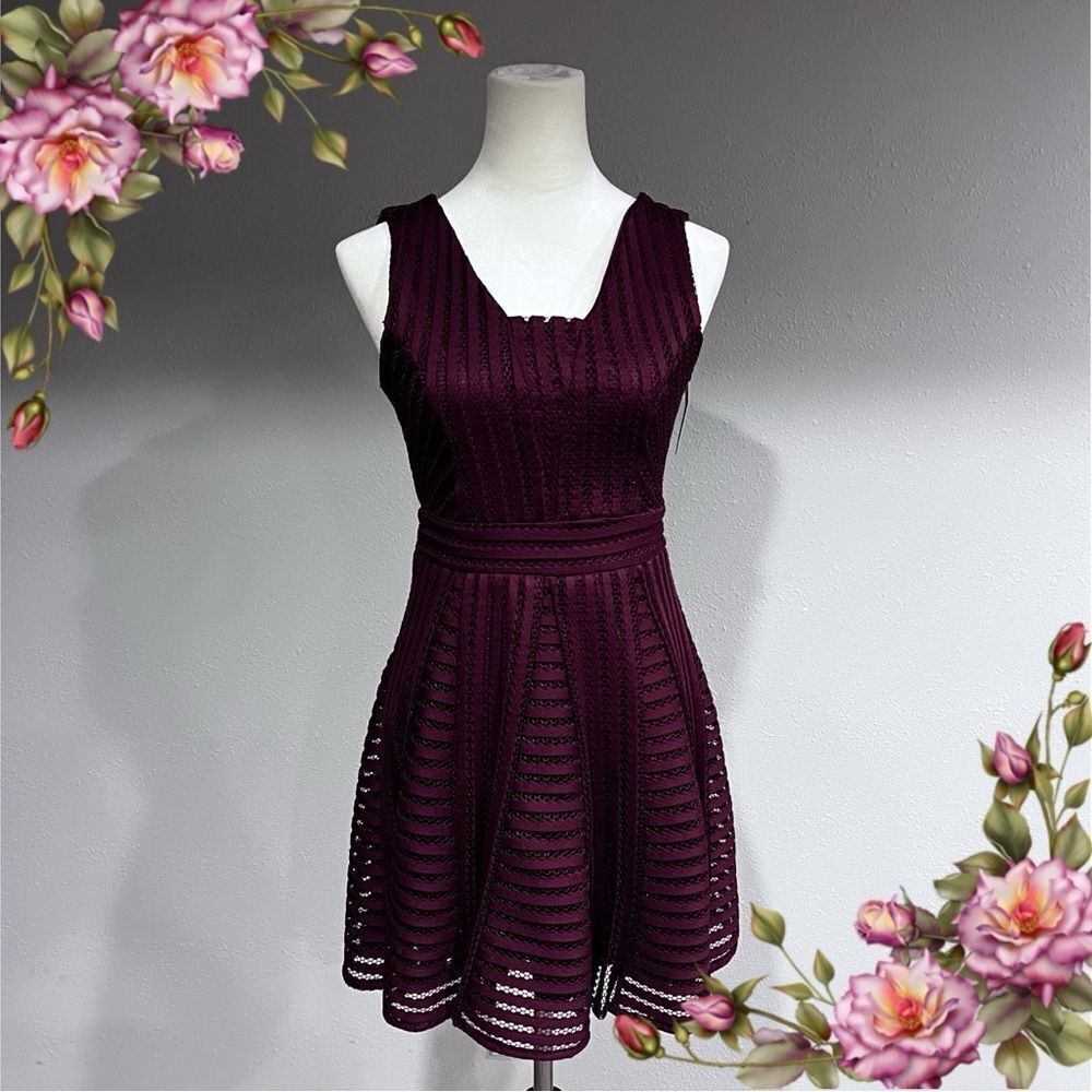 She + Sky Plum Textured Fit-and-Flare Mini Dress